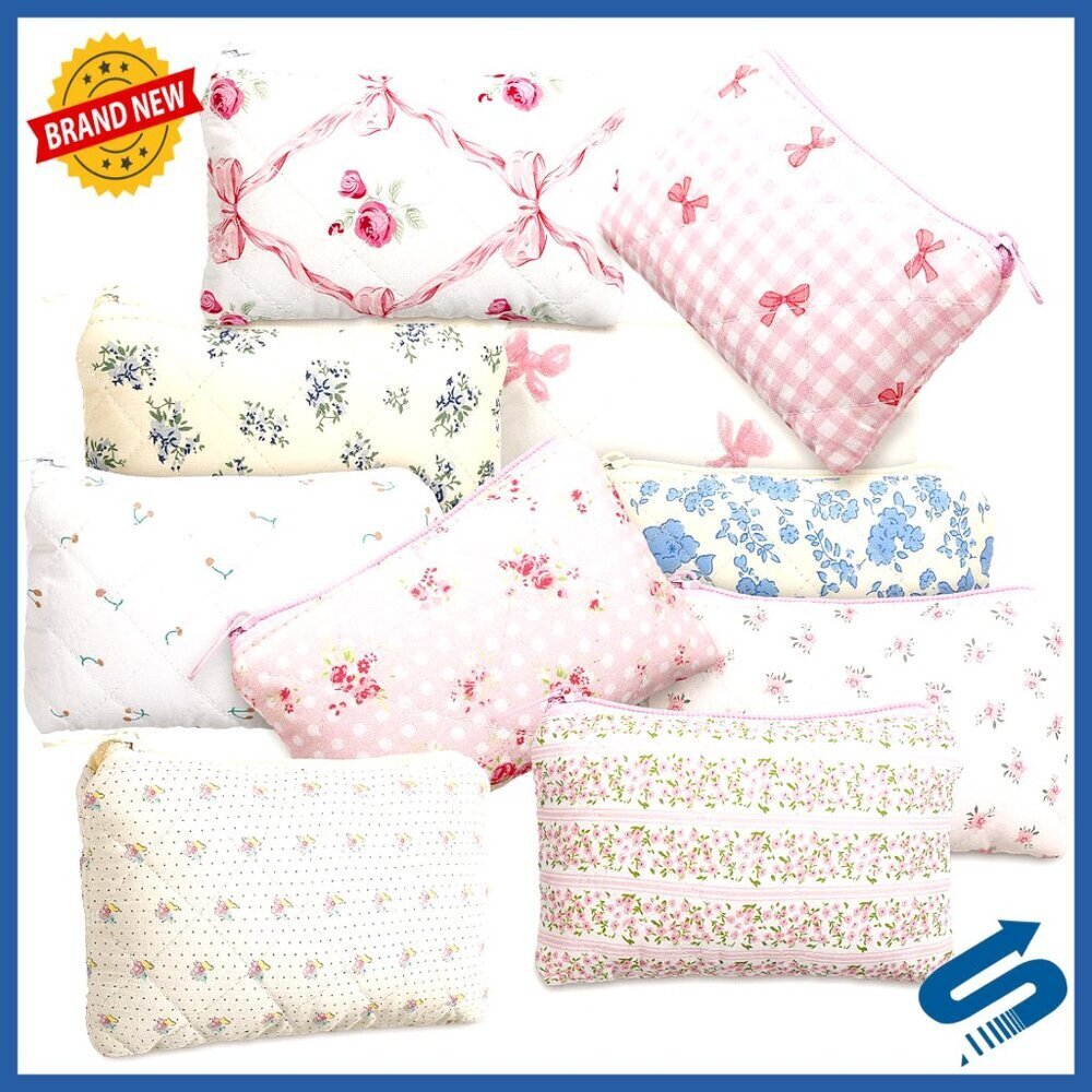 10 Pack Quilted Cotton Makeup Bags Travel Toiletry Organizer 6.3x3.9 Inches
